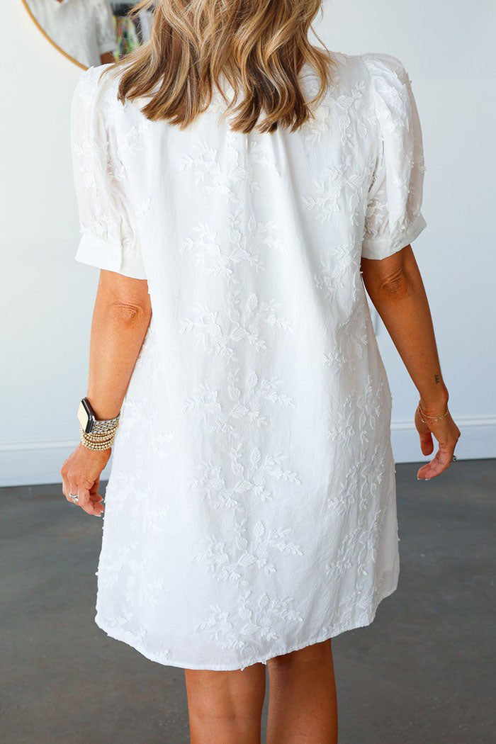 Ruffled Collar Pocket Embroidery Dress