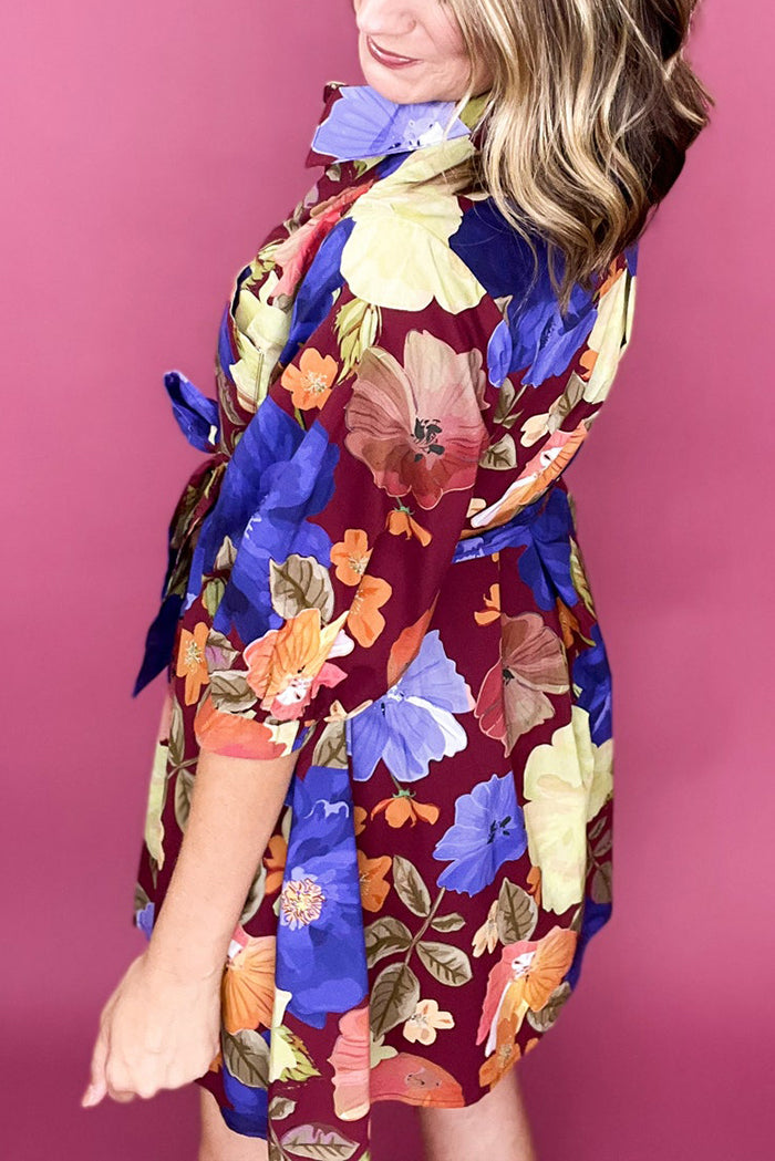 Floral V-Neck Pockets Midi Dress