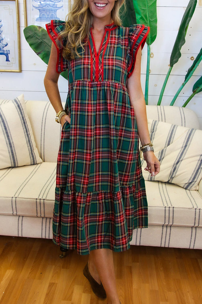 Flutter Sleeve Check Dress