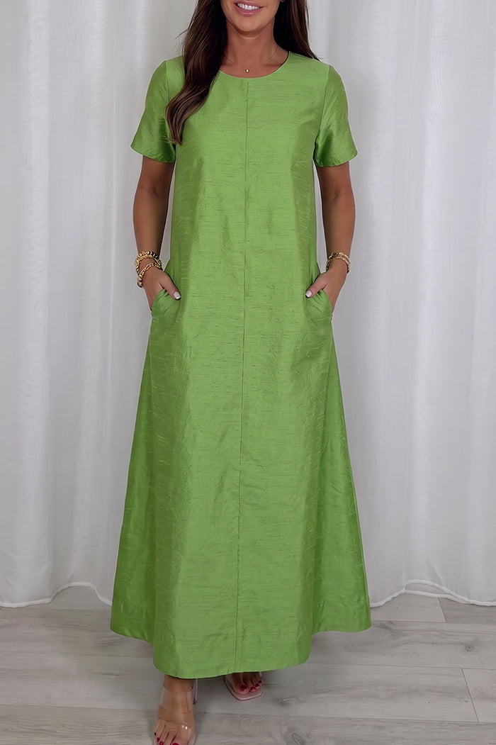 Green Short Sleeve Pocket Maxi Dress