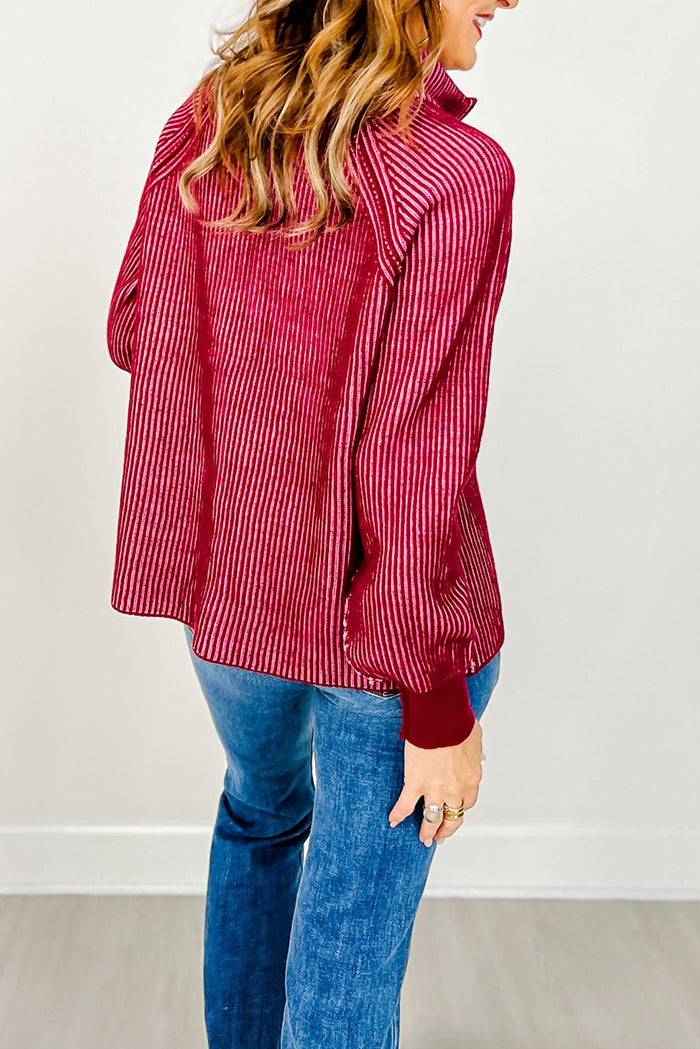 Textured Mock Neck Half Zip Sweater