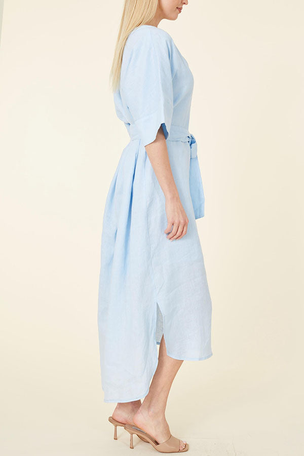 Linen Belted Maxi Dress
