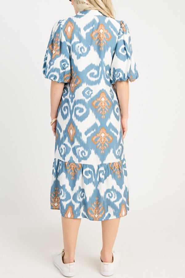 Puff Sleeve Button Dress