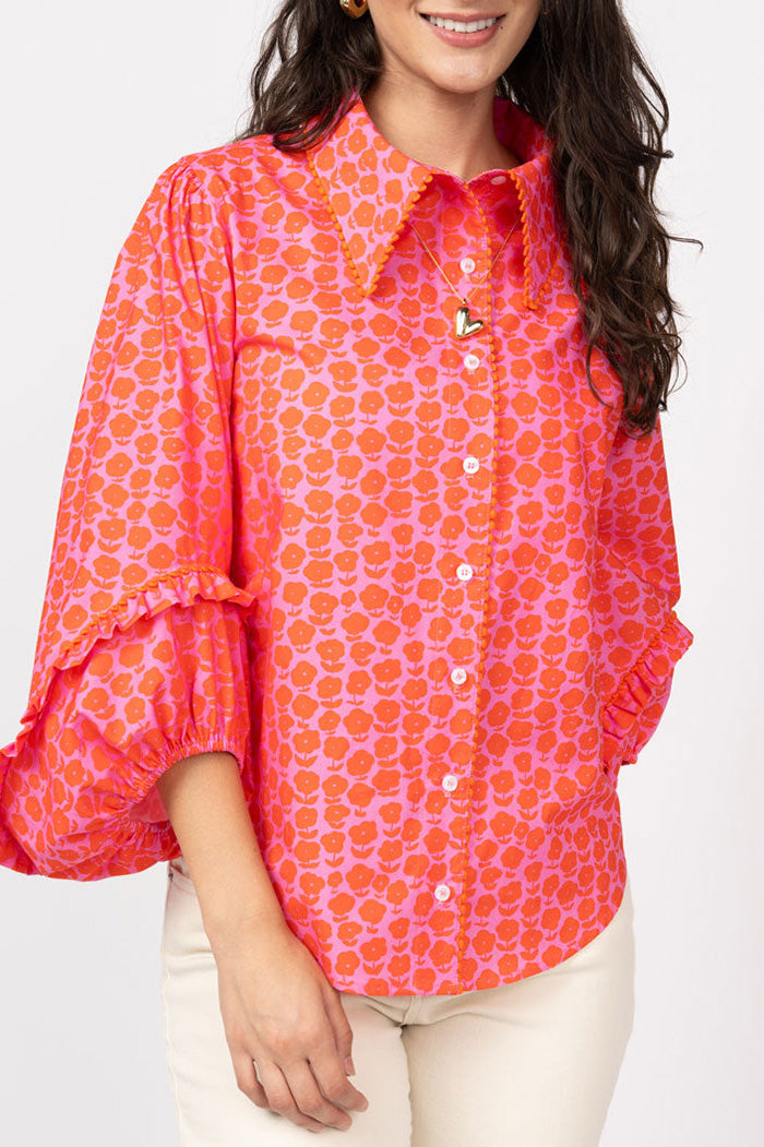 Daisy Print Puff Sleeve Top