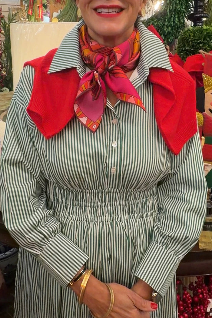 Pocketed Green Stripe Dress