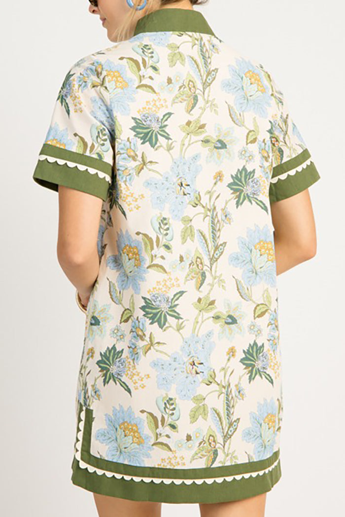 Floral Scallop Border Pockets Dress