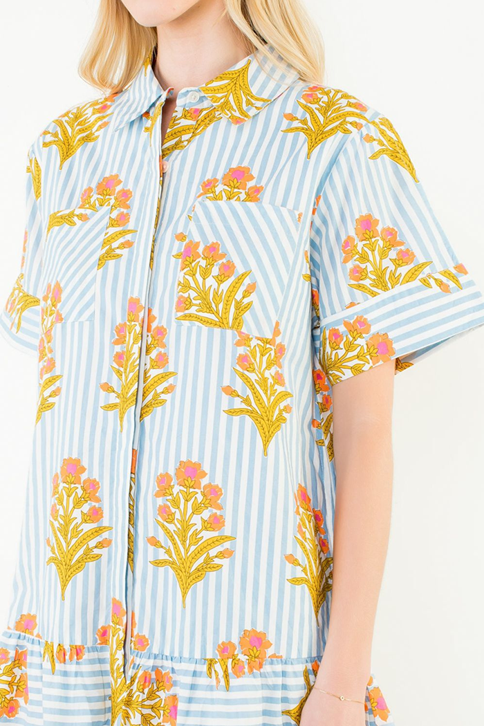 Floral Patterned Striped Dress