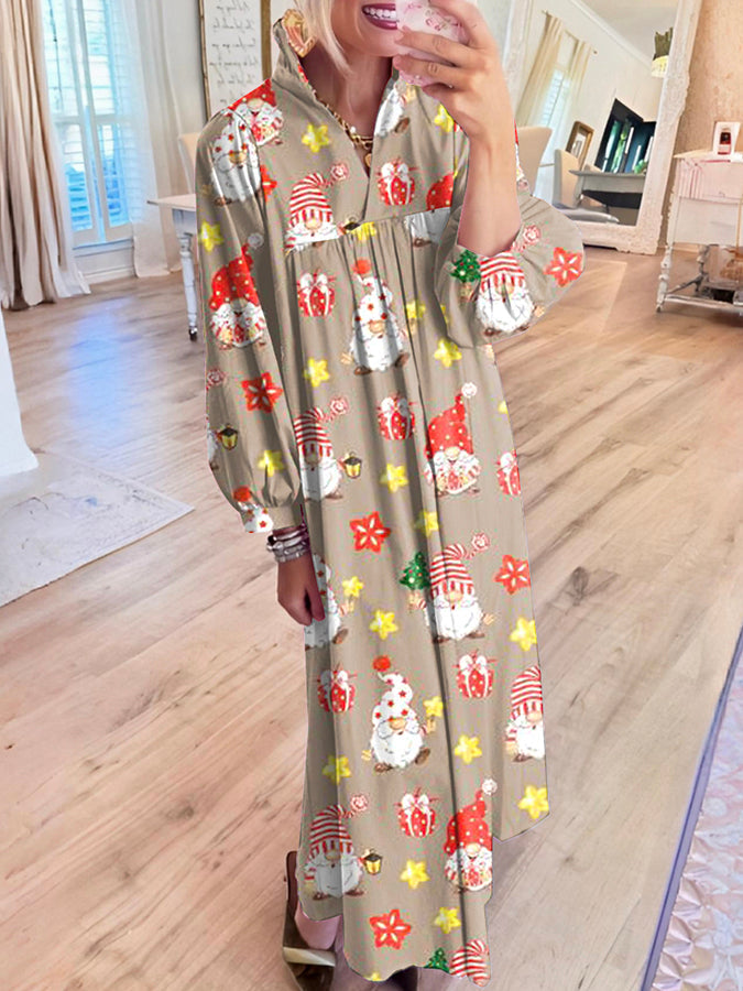 Santa Claus Pattern Maxi Dress