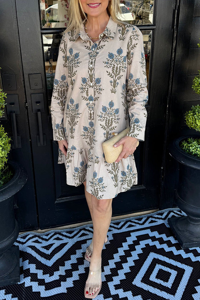 Long Sleeve Ruffled Hem Shirt Dress