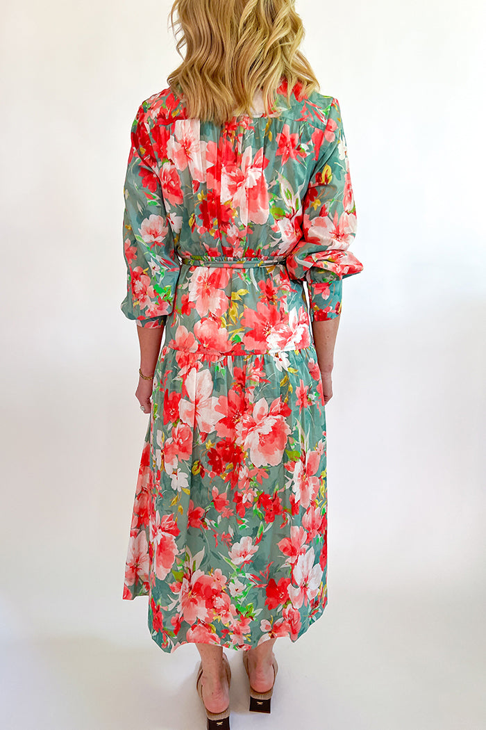 Floral Button Up Tie Waist Maxi Dress