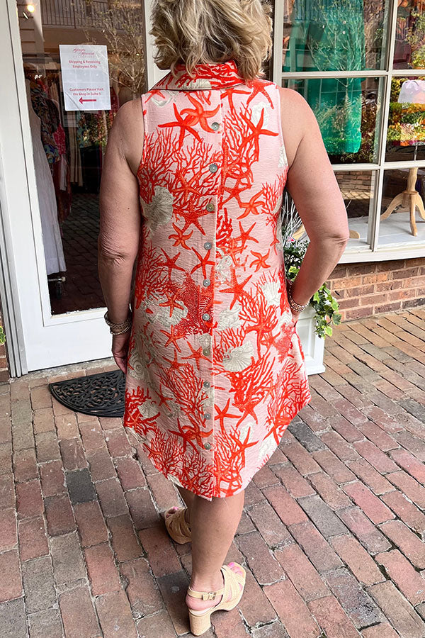 Coral Pattern Pocket Dress
