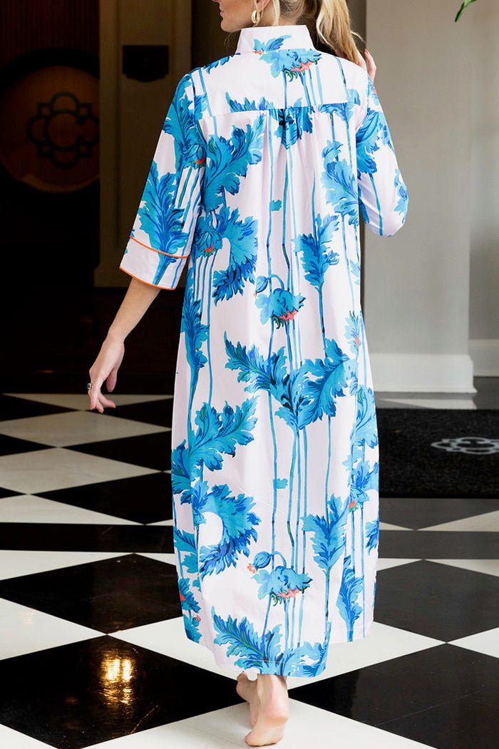 Blue Floral Maxi Caftan Dress