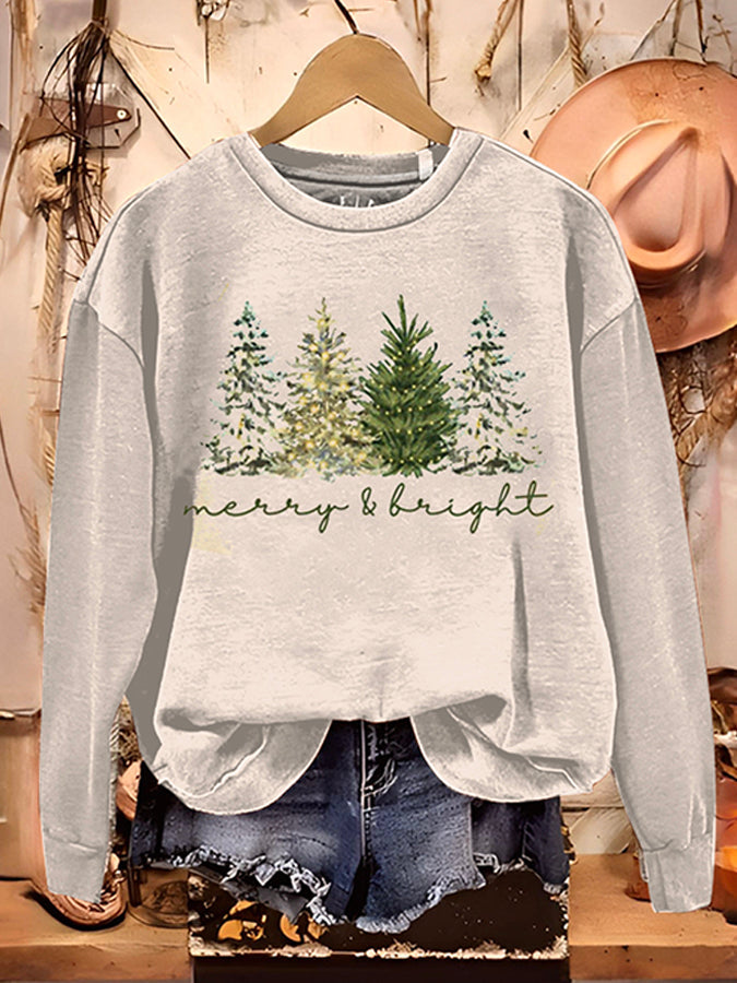 Casual Christmas Tree Pattern Top