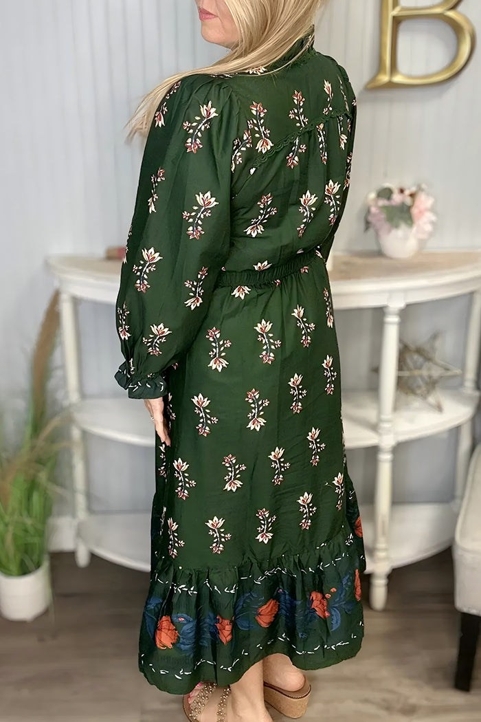 Floral Gathered Waist Ruffle Dress
