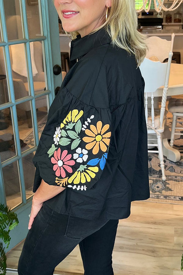 Casual Floral Lantern Sleeves Top