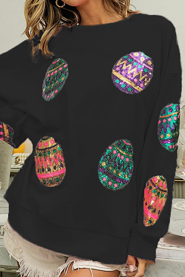 Easter Egg Bead Embroidery Knit Hoodie