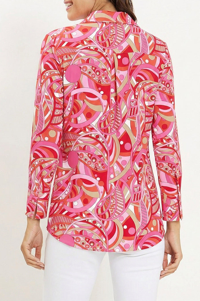 Printed Long Sleeve Button Shirt Top