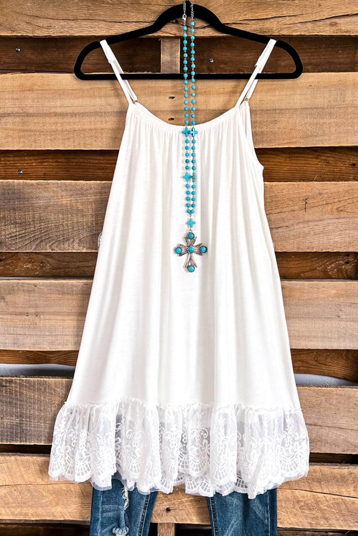 Relaxed White Pinstripe Lace Ruffle Slip Dress