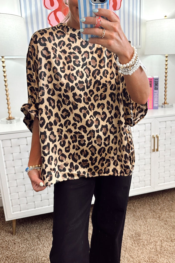 Casual Bat Sleeve Leopard Top