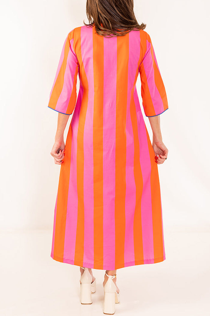 Bold Stripe Half-Sleeve Caftan