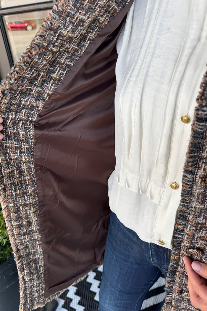 Taupe Multi Mandarin Collar Tweed Coat
