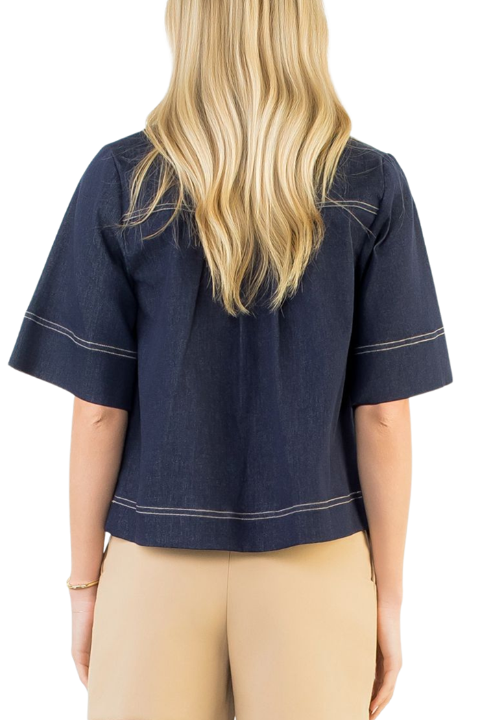 Casual V-Neck Denim Top