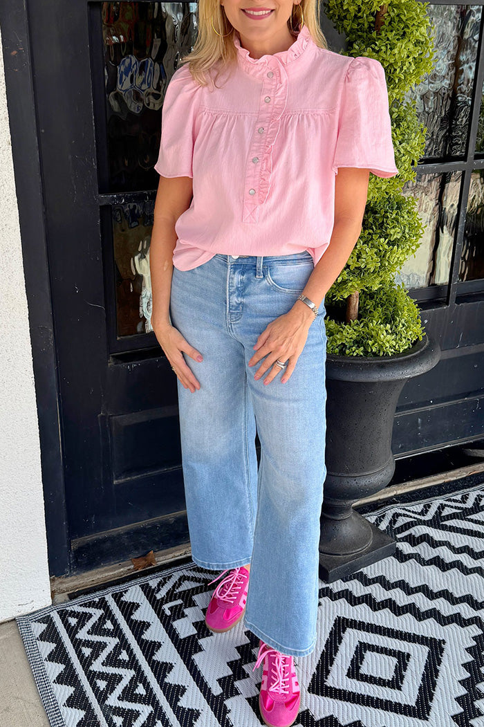 Ruffle Trim Puff Sleeve Top