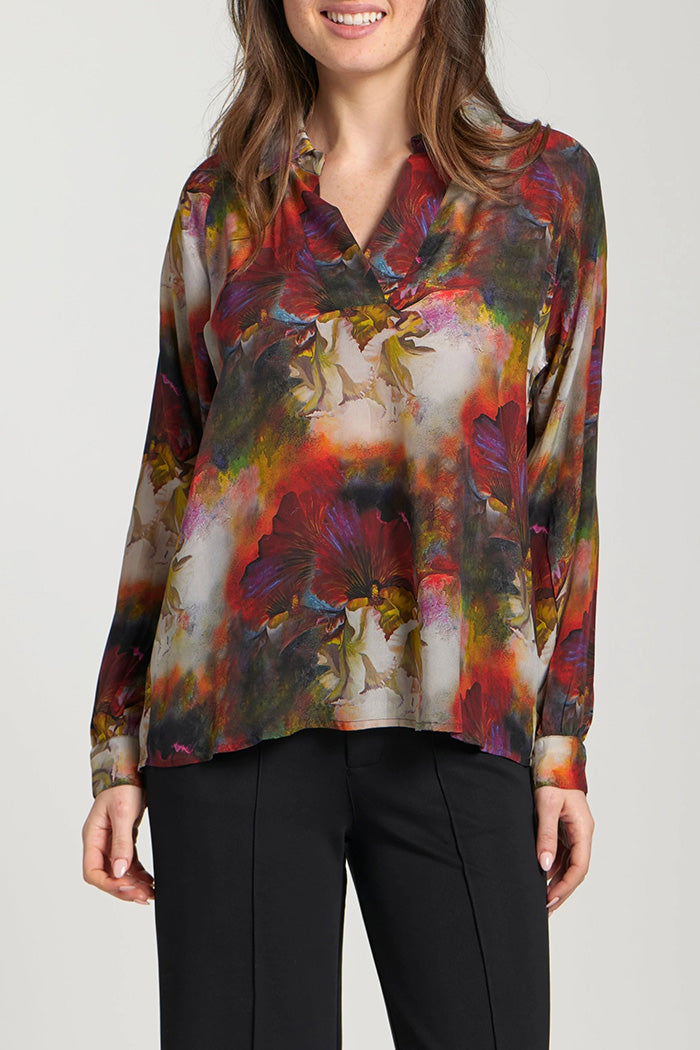 Half Placket Floral Print Blouse