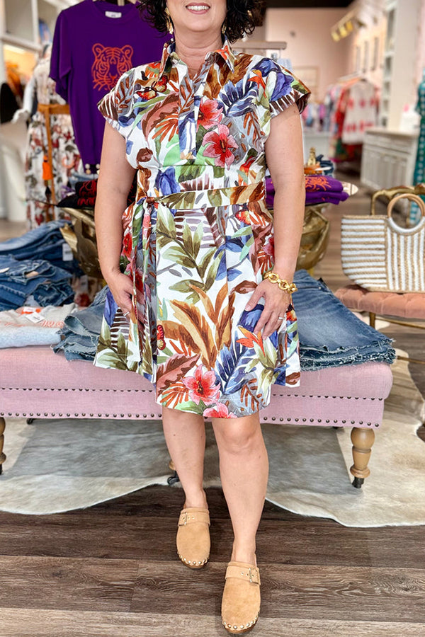 Leaf Mosaic Belt Dress