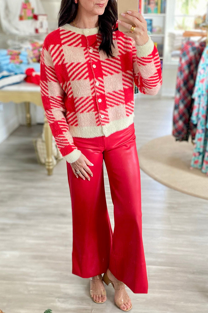 Red Faux Leather Flare Pants