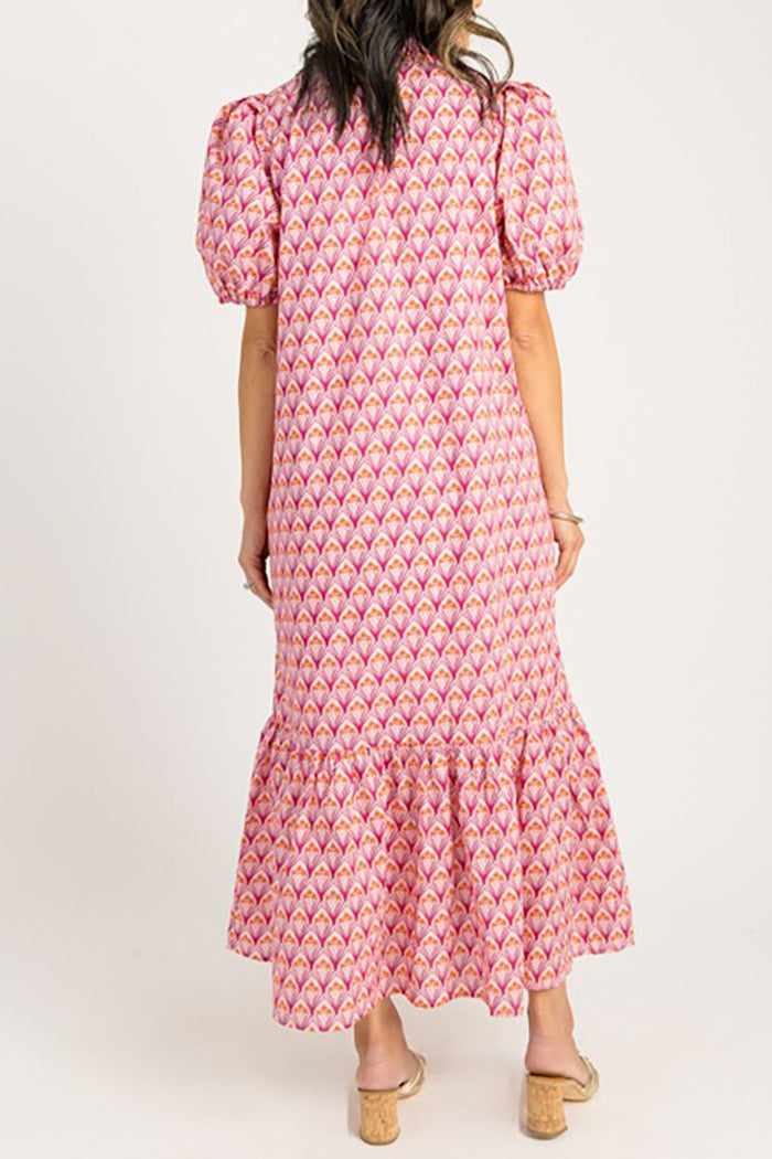 Puff Sleeve Ruffles Hem Dress