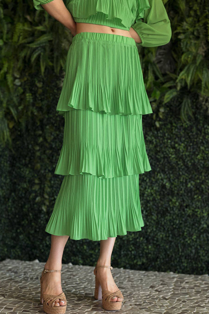 Pleated Ruffle Tiered Top And Skirt Set