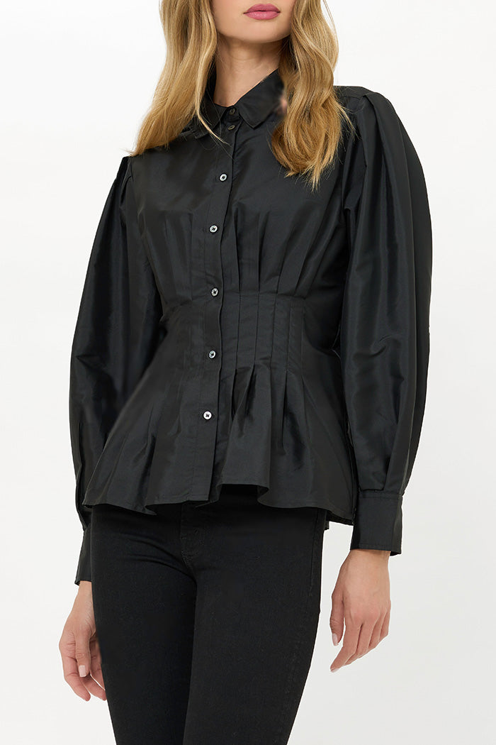 Ruched Waist Button Front Top