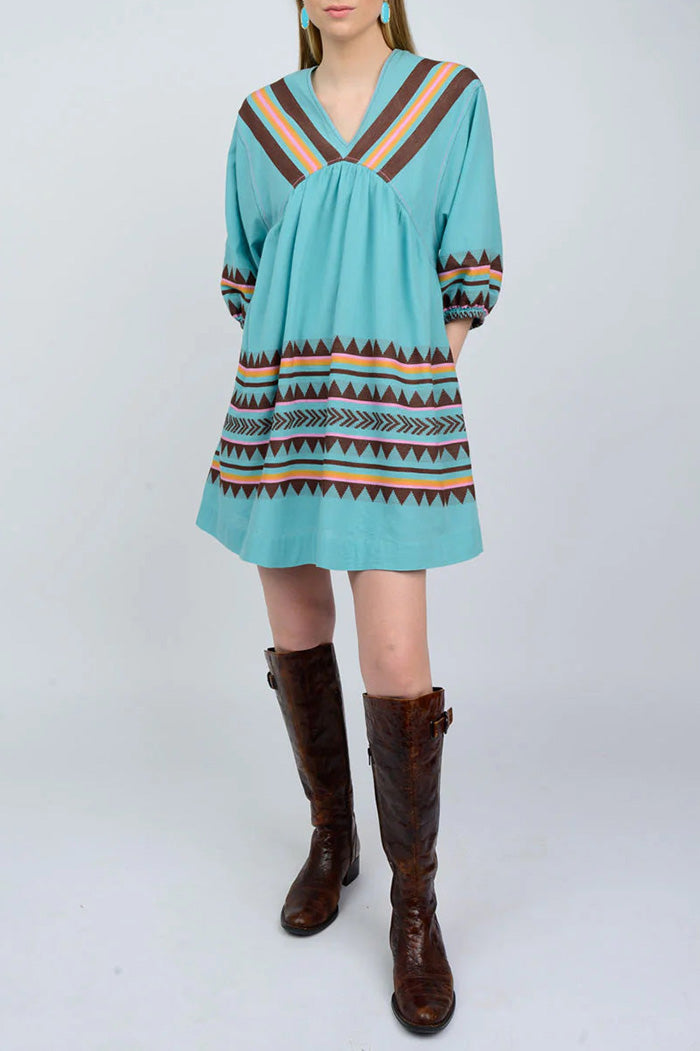3/4 Sleeve Tribal Loose Swing Dress
