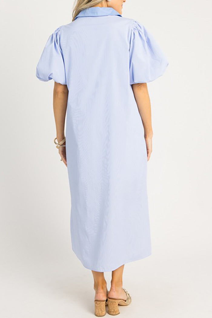 Balloon Sleeve Pocket Midi Dress