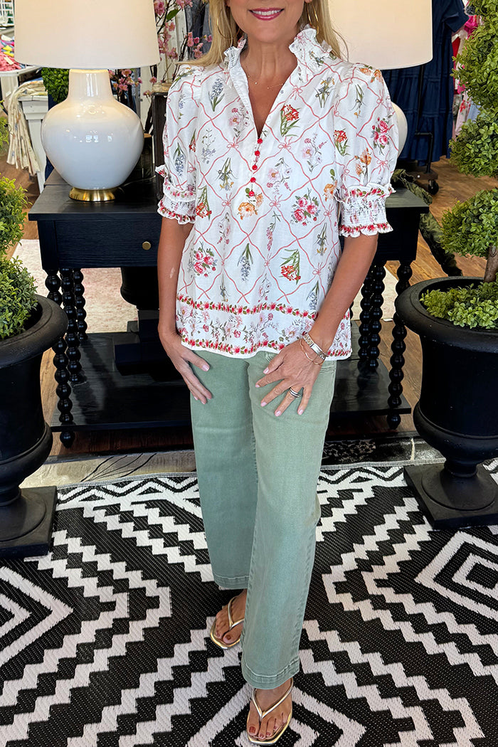 Floral Trellis Ruffled Top