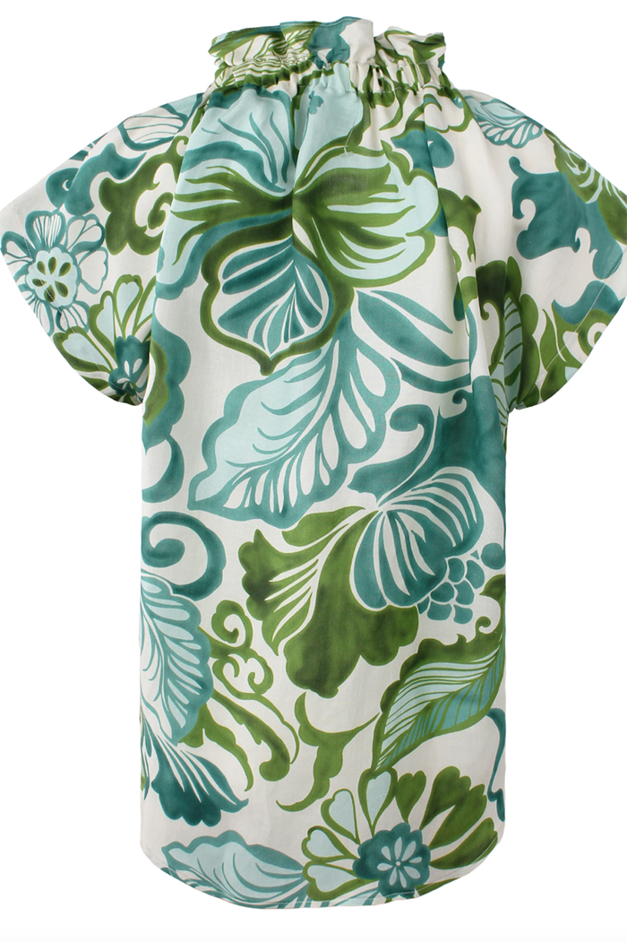 Tropical Print Ruffled Button Top