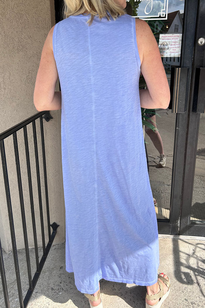 Round Neck Sleeveless Pocket Midi Dress