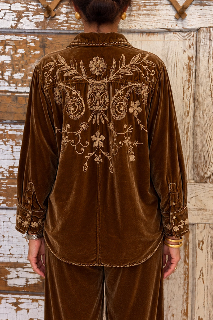 Antique Gold Embroidered Velvet Shirt