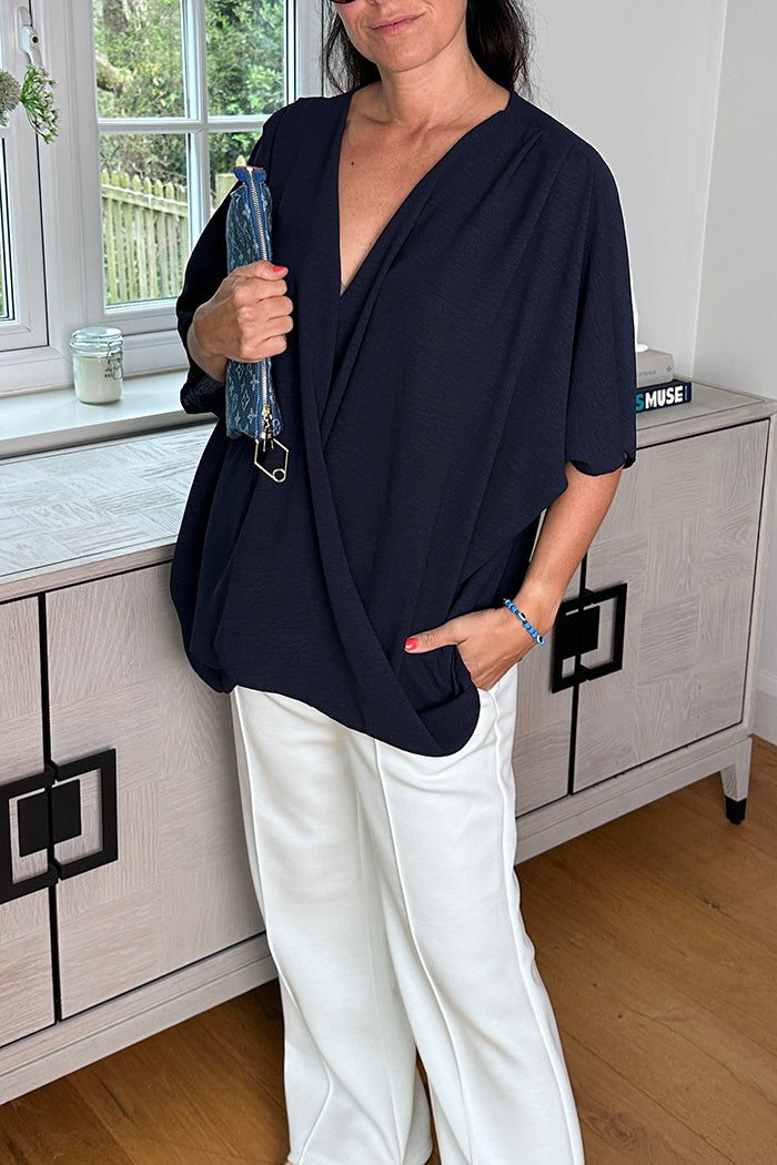 Wrap Front Batwing Sleeve Top