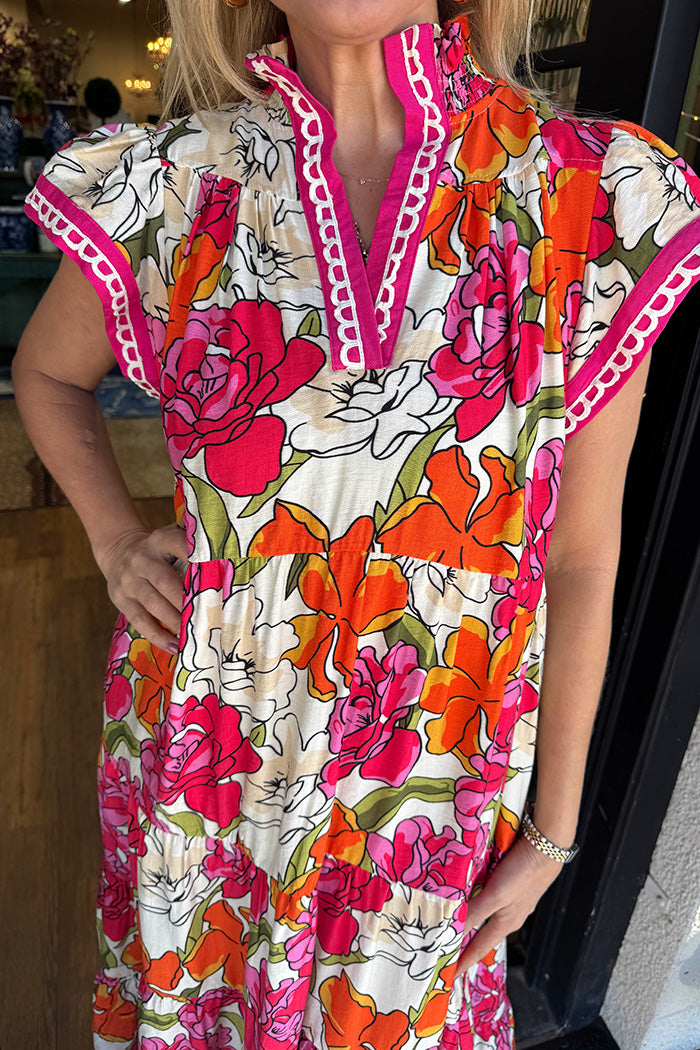 Floral Print Pocketed Midi Dress