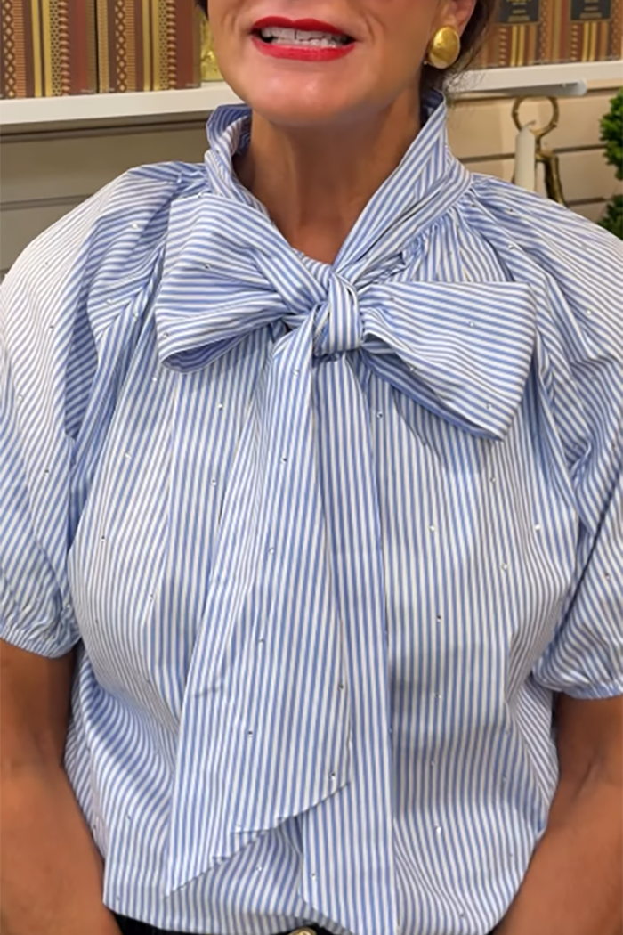 Bow Sparkle Oxford Stripe Top