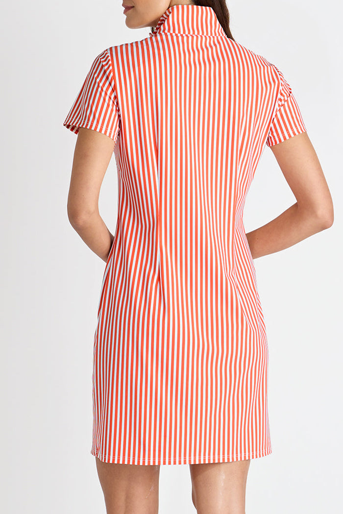 Stripe Quarter Zip Short Sleeve Dress