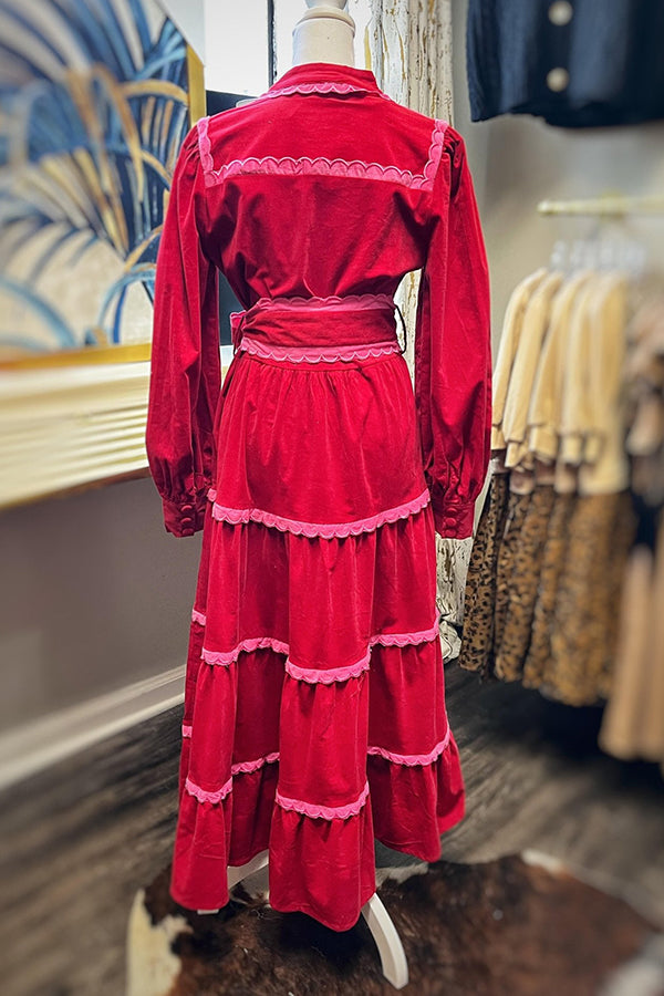 Red Corduroy Mock Neck Dress