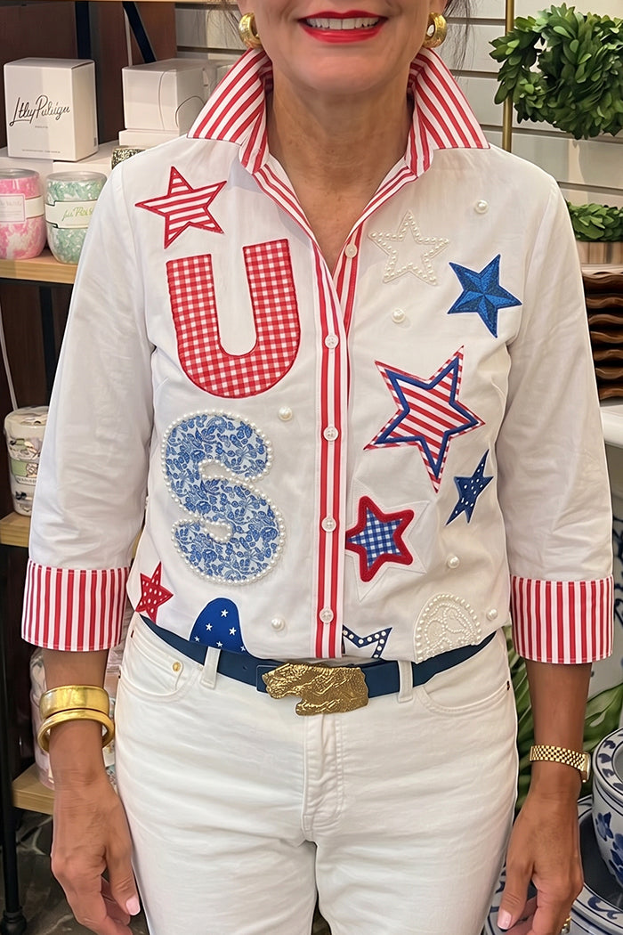 Patriotic Star Cuff Trim Popover Top