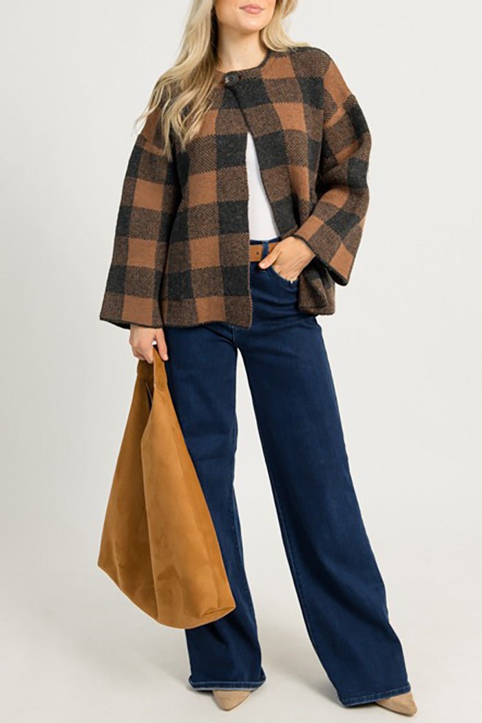 Plaid Boxy Pocket Cardigan