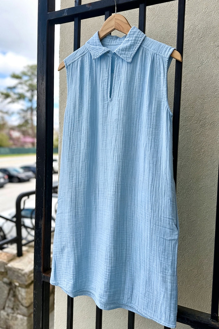 Collared Sleeveless Pocketed Mini Dress