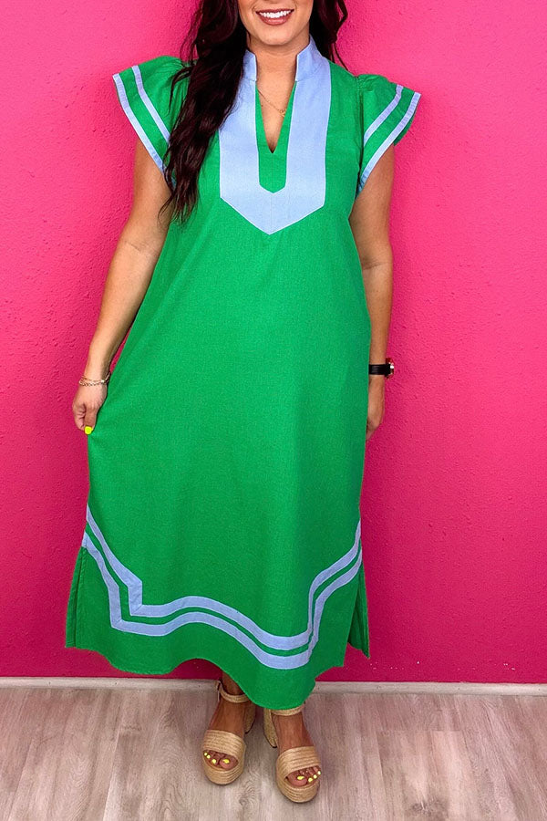 V-Neck Slit Midi Dress