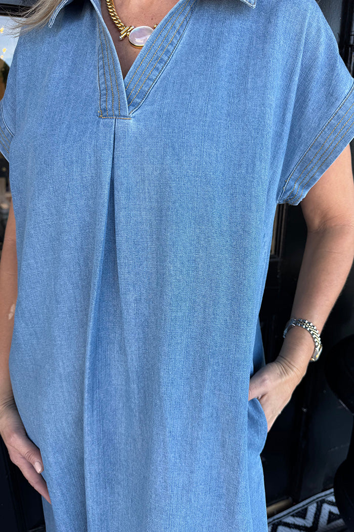 Light Denim Pocketed Maxi Dress