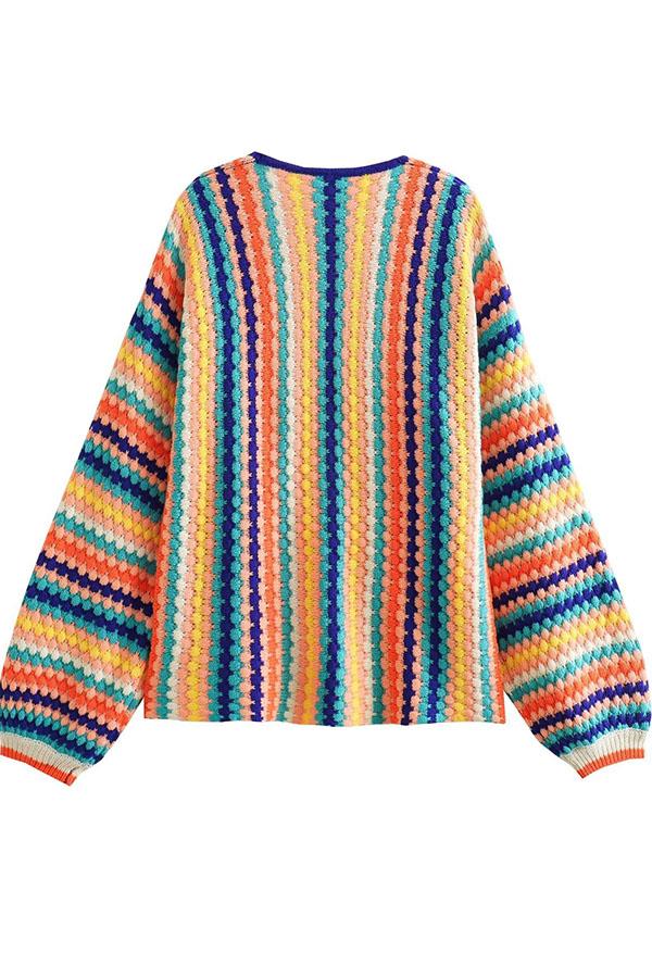 Casual Colored Striped Cardigan